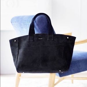 Sezane Vadim Tote Bag in Black Suede Leather